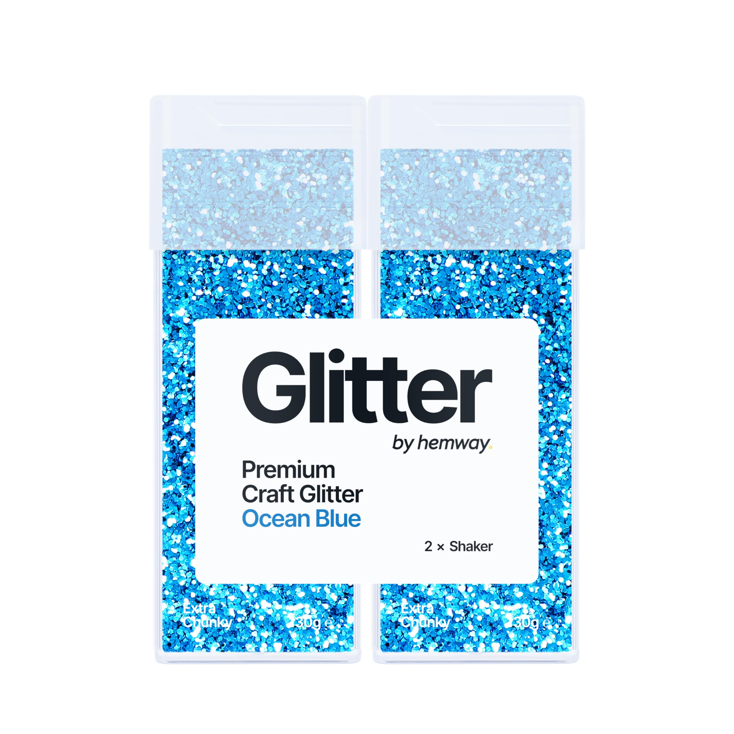Hemway Glitter Shaker Ocean Blue 130g x2 Pack Extra Chunky, Craft Glitter Shakers for Resin & Epoxy Crafts