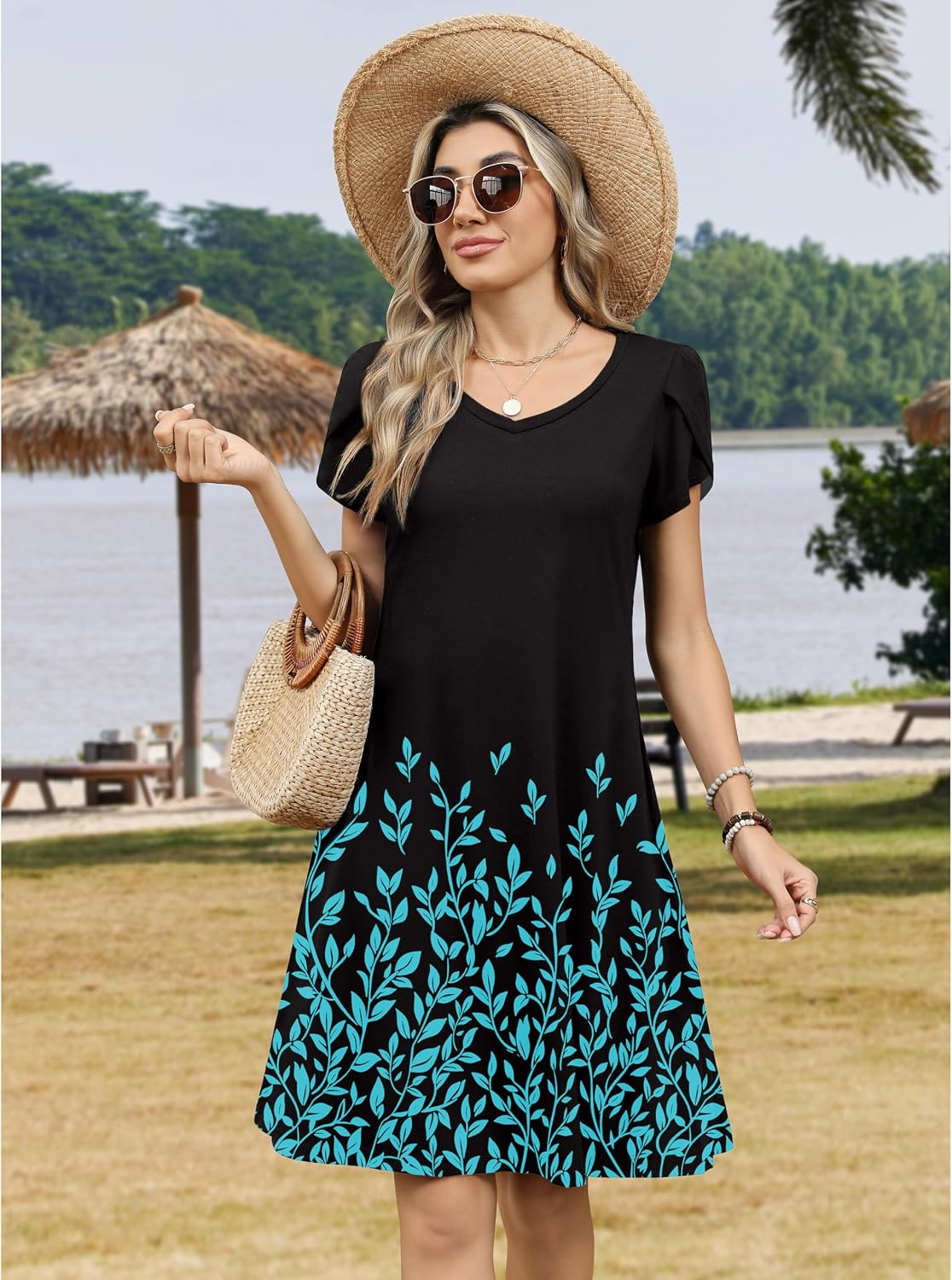 Zeagoo Women's Summer A-Line Dress with Pockets - Flowy Mini Swing Dress for Beach Vacation — view 5