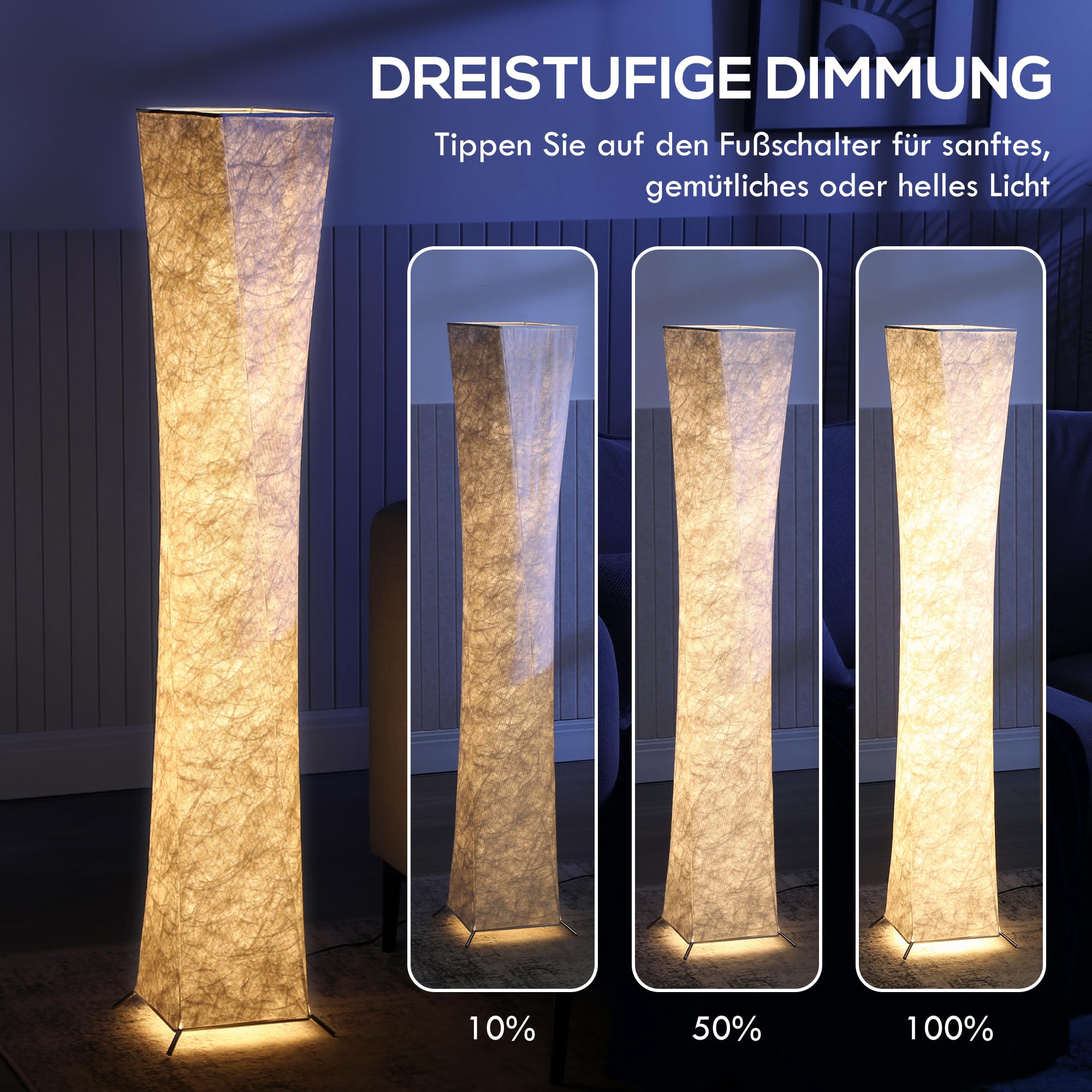 HOMCOM LED Lampa stojąca do salonu ściemn. z kloszem papier. ciepła biel