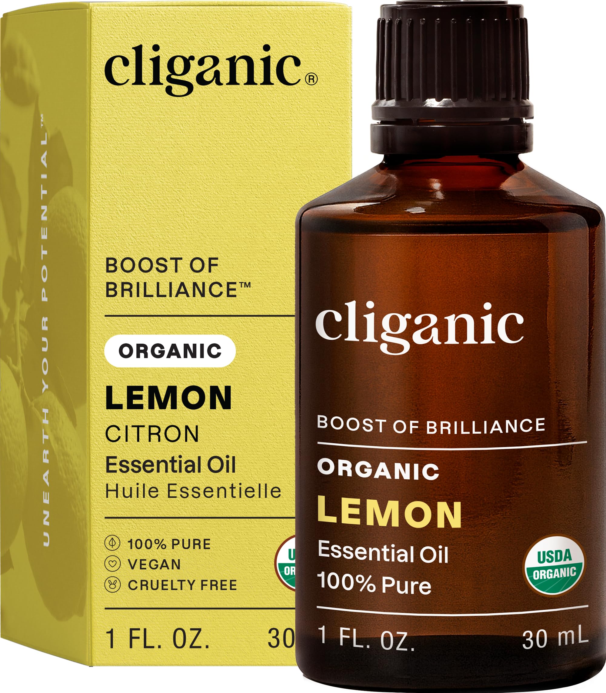USDA Organic Lemon Essential Oil (1oz) - 100% Pure & Natural | Undiluted, for Aromatherapy, Household Cleaning | Non-GMO Verified