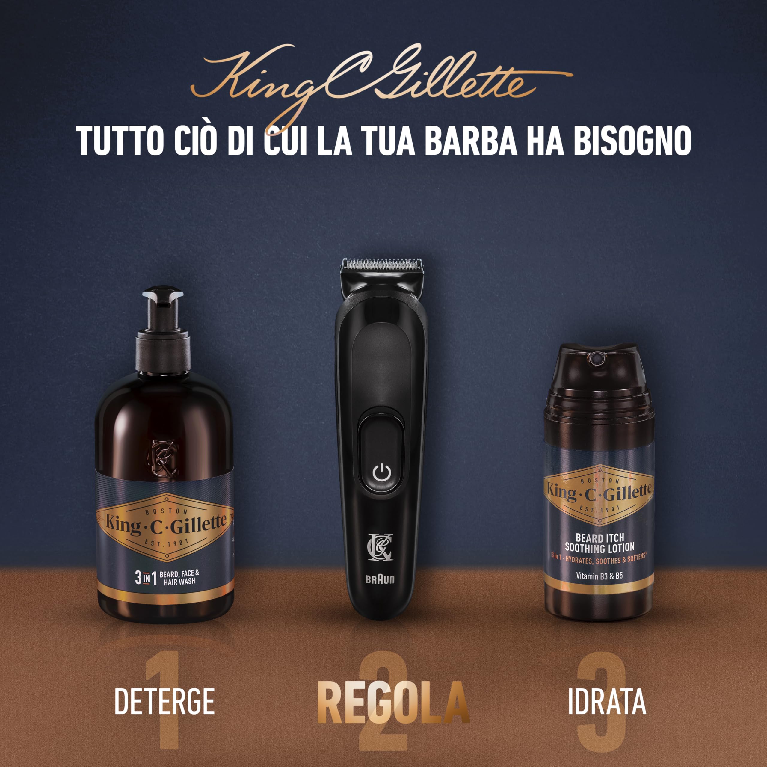 King C. Gillette Rasoio Elettrico Barba, Regolabarba Uomo Senza Fili con 5 Pettini Intercambiabili, 1 Spazzolina di Pulizia, 1 Caricatore e 1 Custodia con Zip | Ricaricabile, Regolabarba Uomo, con 5 Pettini Intercambiabili, 1 Spazzolina di Pulizia, 1 Cari
