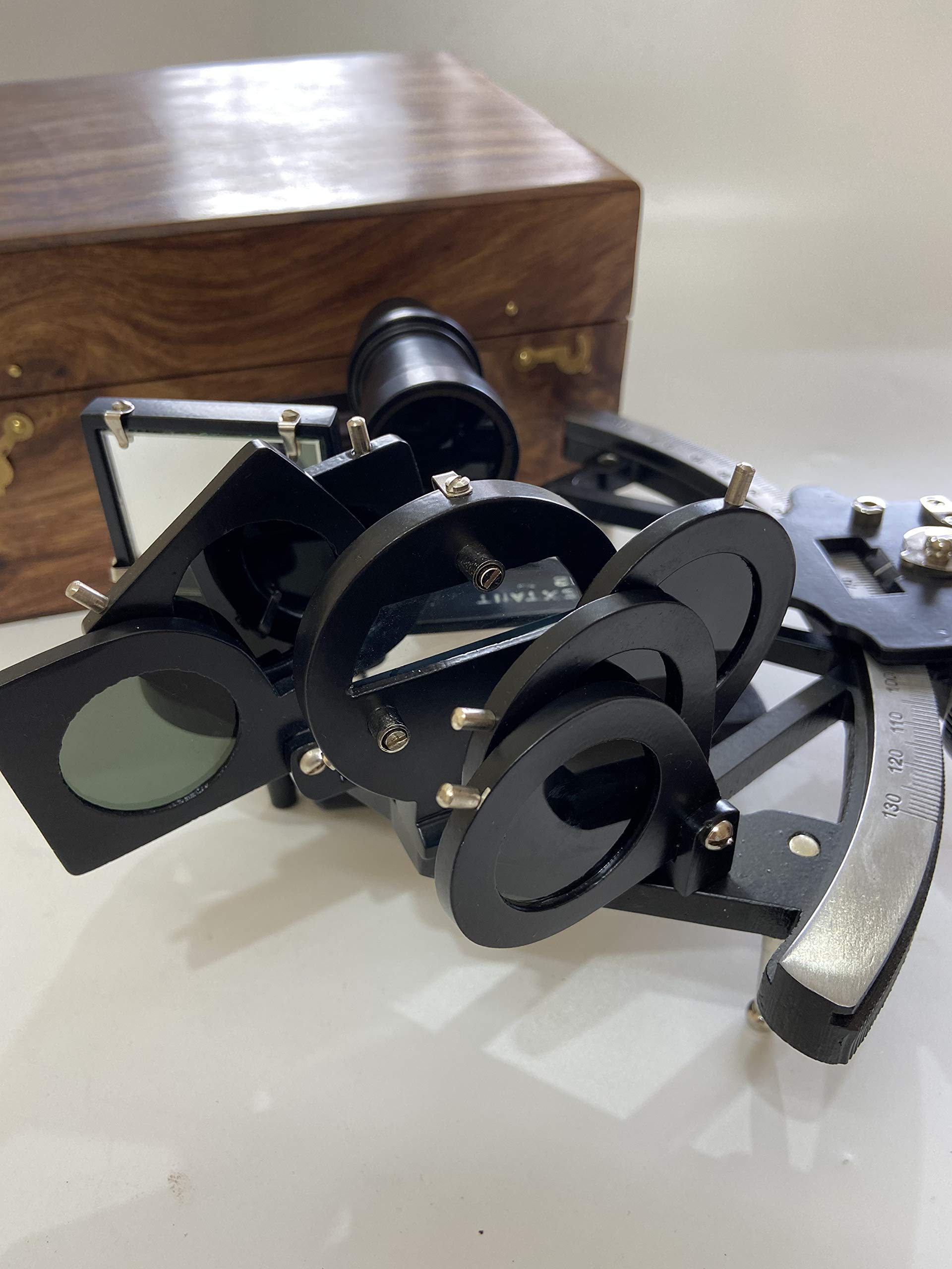 Malla Inc Sextant de navigation en aluminium massif avec boîte en bois Inc. – Sextant Tamaya nautique – Sextant original – Sextant marin