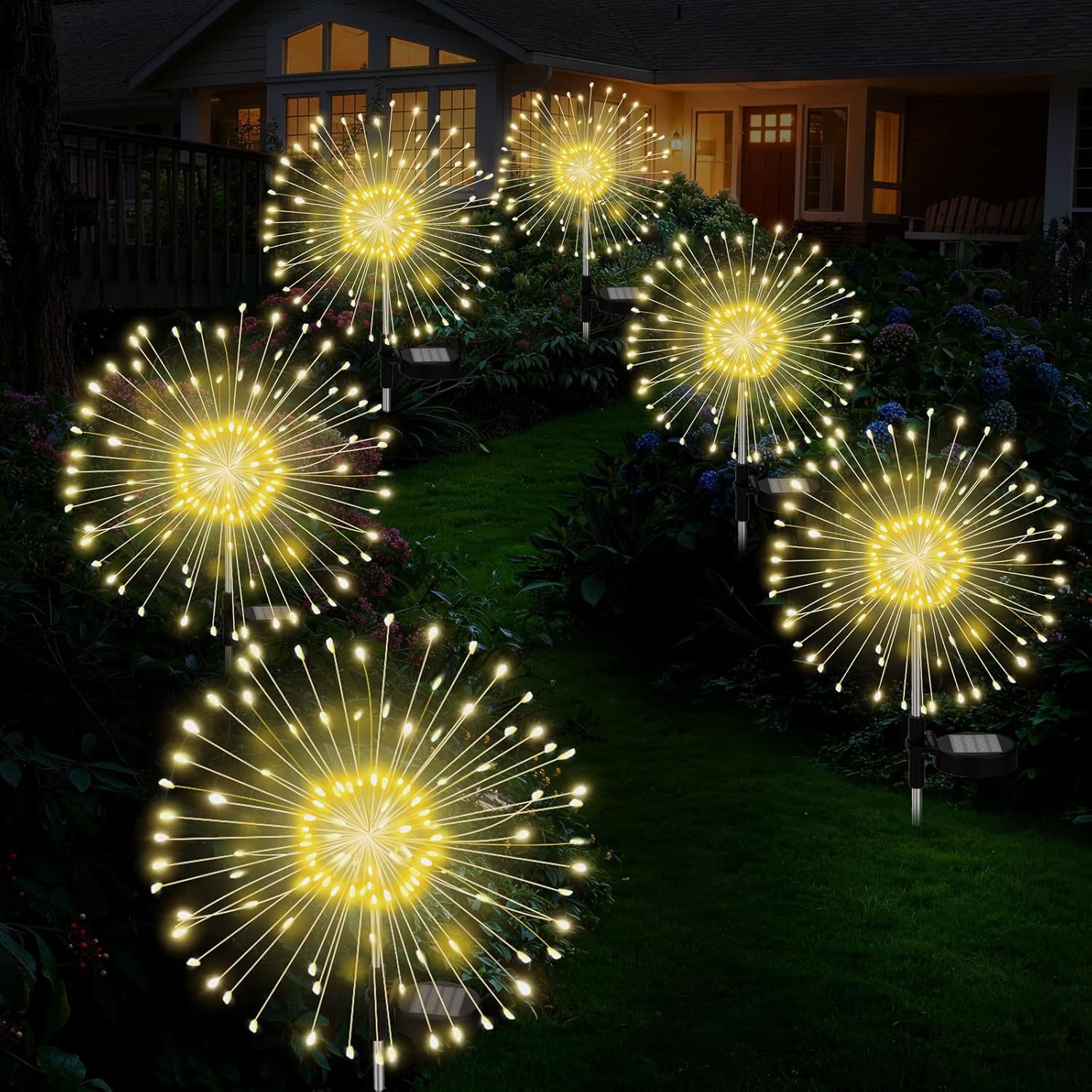 Solar Garden Lights Outdoor Waterproof 200 LED Fireworks Lights Solar Powered Sparkles Landscape Fairy Light Outside Decorations Light for Yard Patio Pathway Lawn Party Walkway Decor, 6 Pack