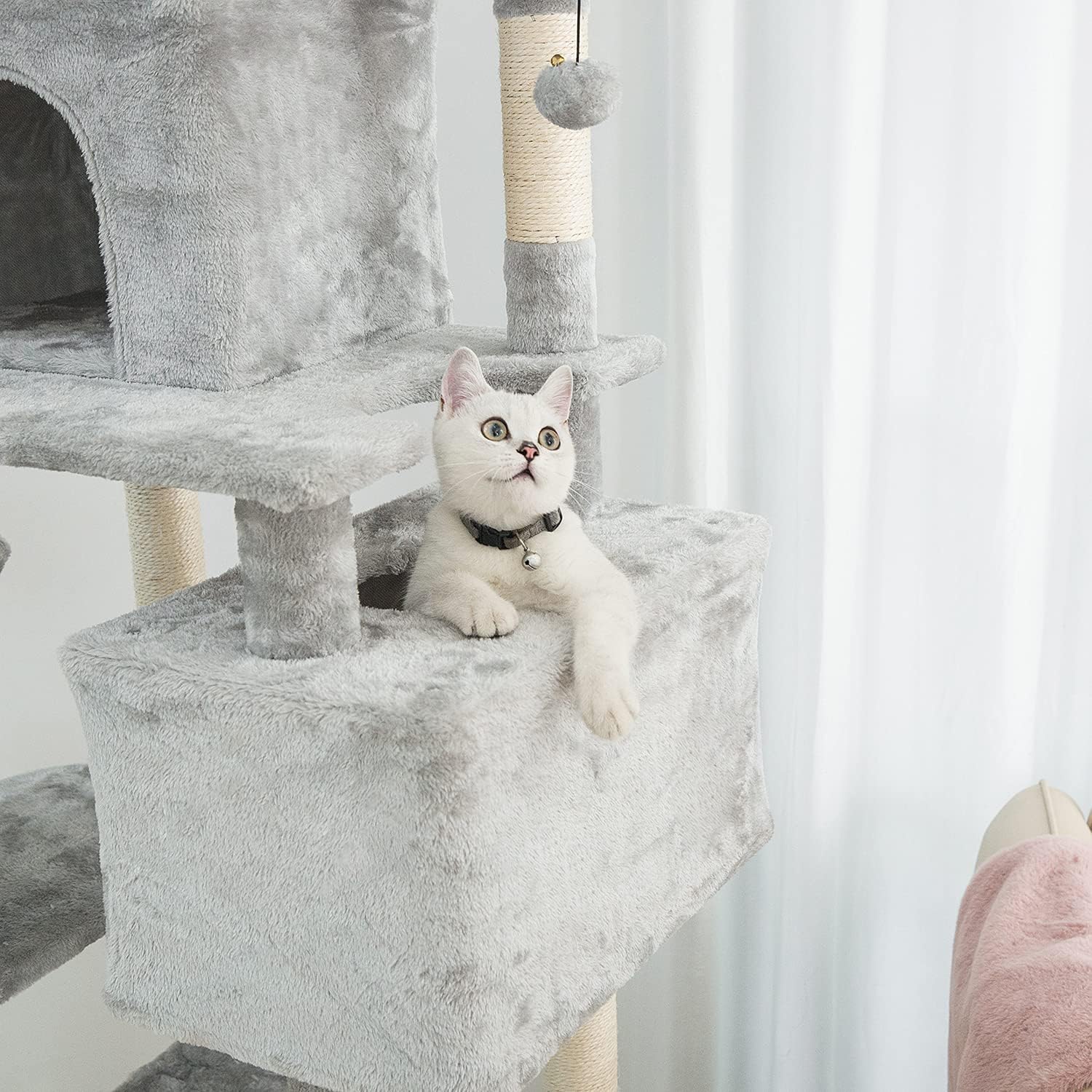 review Kilodor Tall Cat Tree, 75inch Cat Tower Multi Level Condo with Large Hammocks, Scratching Posts,Plush Perches Cat Activity Center Light Gray
