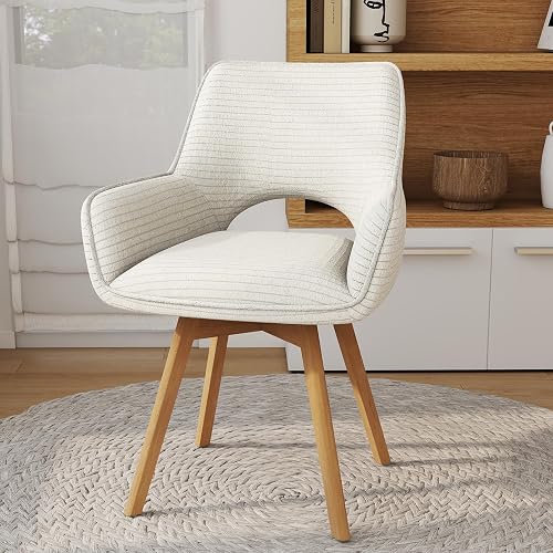 WAFTING Chaise Pivotante 360°Salle à Manger Lot de 4, Pieds en Bois, Beige - 5