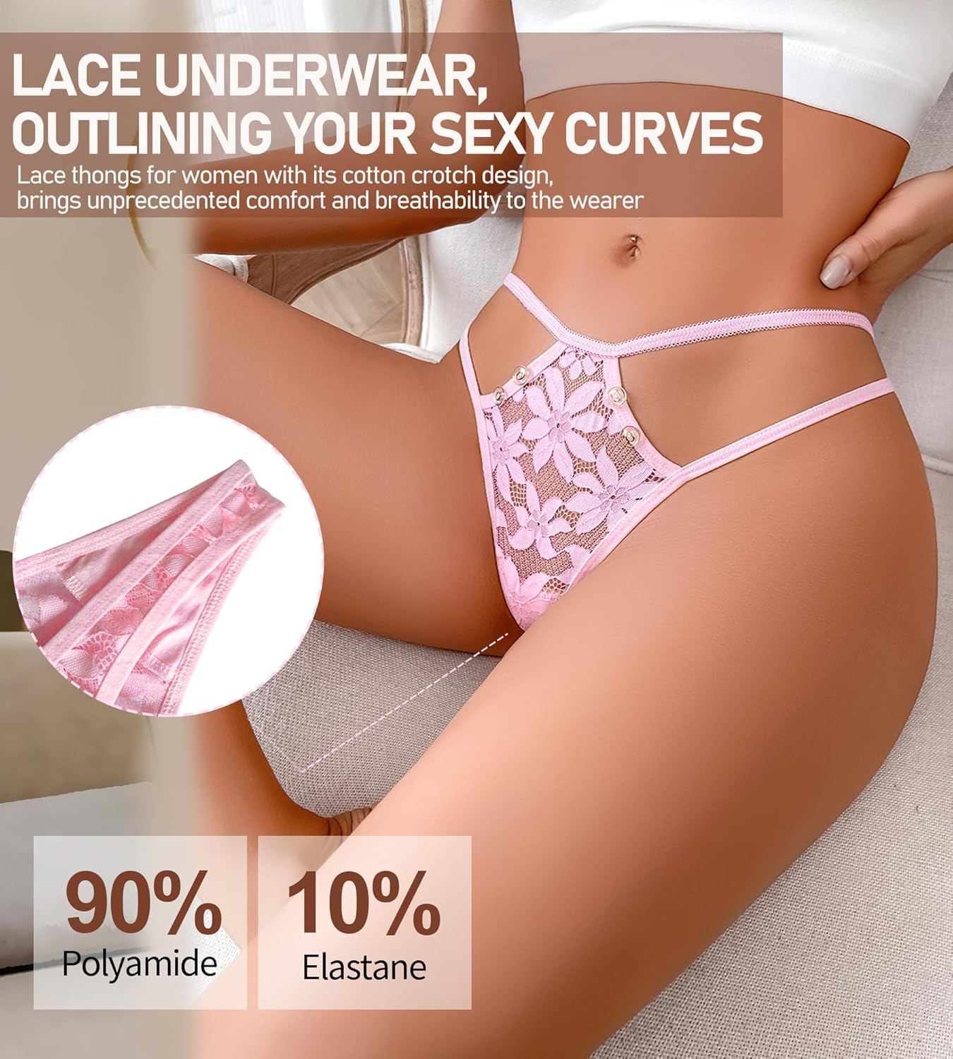 BFTBTY G-String Thongs for Women Sexy Lace Floral Hollow Out Cheeky Underwear Breathable No Show Invisible Panties 4 Pack - Image 3