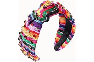 HEIDKRUEGER Fiesta Headbands for Women Knot Headband Mexican Embroidered Colorful Headband Rhinestone...