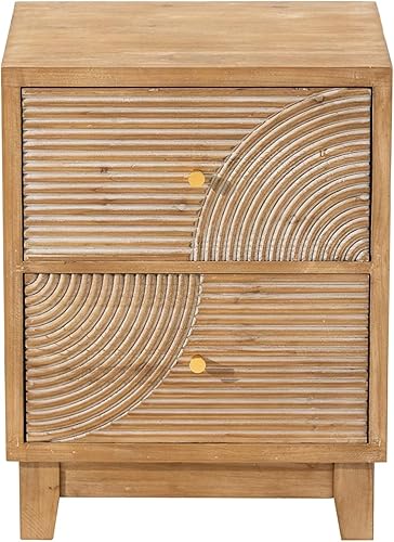 Miniatura 8 de Mesita de noche de granja de 2 cajones, juego de 2 mesas de noche de mediados de siglo, totalmente montadas con patrón de anillo de madera hecho a