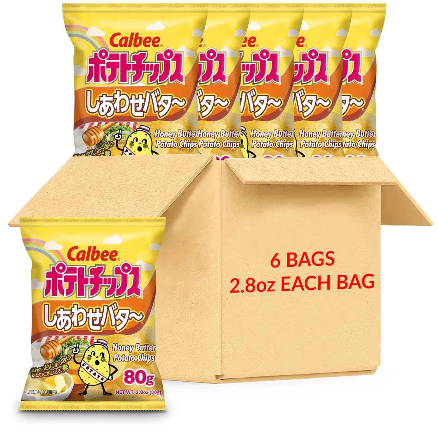 Calbee Potato Chips (Honey Butter, 2.8 oz) | Taste The Tradition of Japanese Snacks | Enjoy These Irresistible & Deliciously Crunchy Japanese Chips (6 Pack)