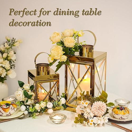 Miniatura 9 de TRIROCKS Juego de 3 faroles cuadrados de acero inoxidable plateados, elegantes, de 81216 pulgadas, de metal opulento, con asa de bucle, paneles de