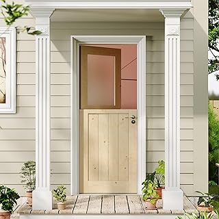 Exterior Dutch Door, 36" x 80", 1-Lite Tempered Frsted Glass Entry Doors, Solid Core Home Front Door, Natural Pine Wood & DIY