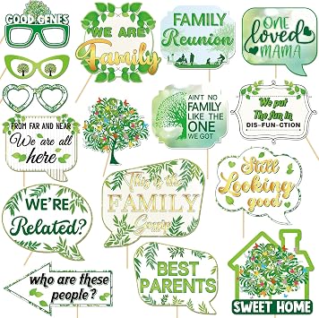 16Pcs Family Reunion Photo Booth Props, Happiness Sweet Family Gathering Party Photo Booth Props Tree Reunion Theme Mug Shots Decorations Supplies