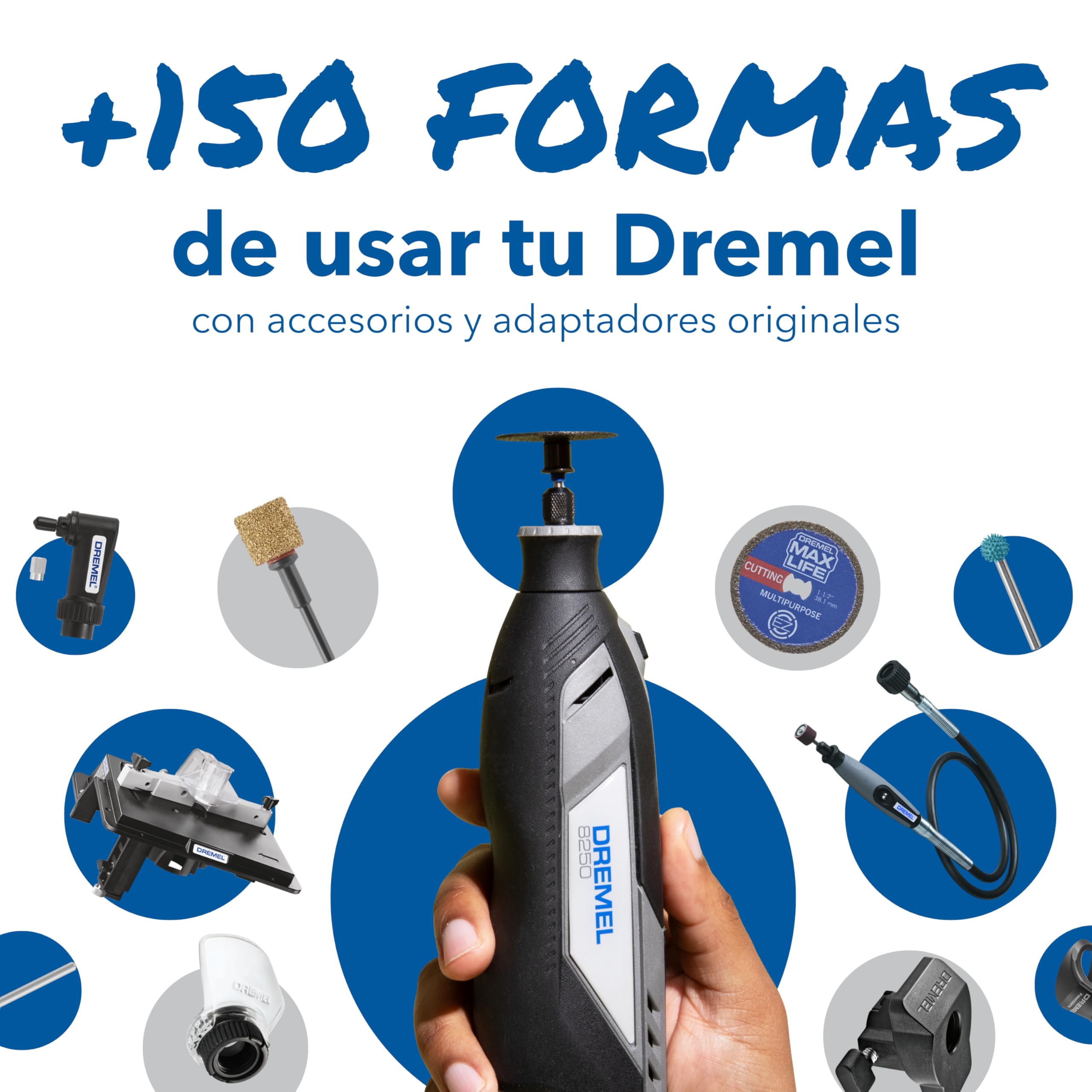 Dremel 8150 Herramienta Rotativa sin cable 12V sin escobillas Velocidad Variable 5.000-30.000 RPM kit con bolsa, 5 accesorios, Batería 2.0Ah+Cargador para amolar, taladrar, fresar, grabar, reparar/DIY