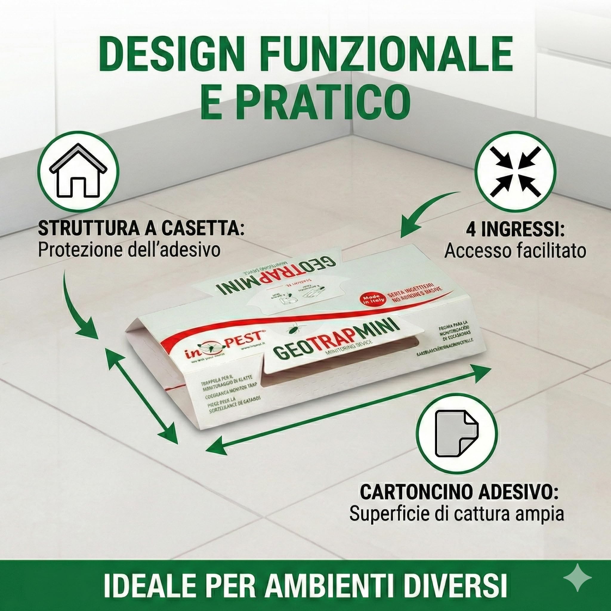 Geotrap – Trappole per Blatte da Interno - 20 Pezzi- Cartoncino Adesivo alla Liquirizia per Insetti Striscianti – Trappole Scarafaggi e Blatte con Gel Rosso Aromatizzato – Uso Interno