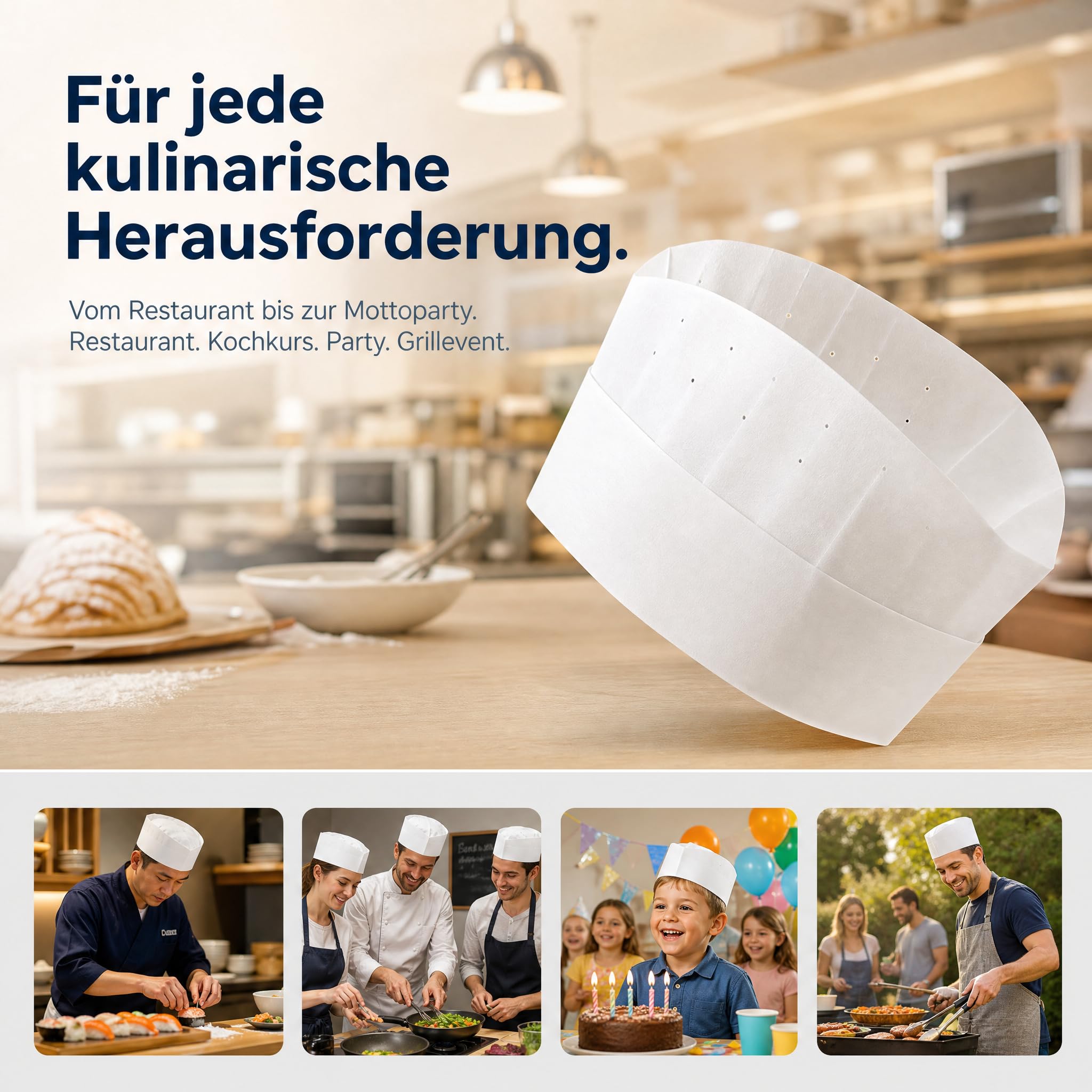 Beavorty 60 Stück Einweg Kochmütze Papier Hygienische Küchenhaube für Restaurant Bäckerei Sushi Bar Küchenpersonal Sauberer Schutz vor Haarverlust Praktische Küchenmütze für Foodservice