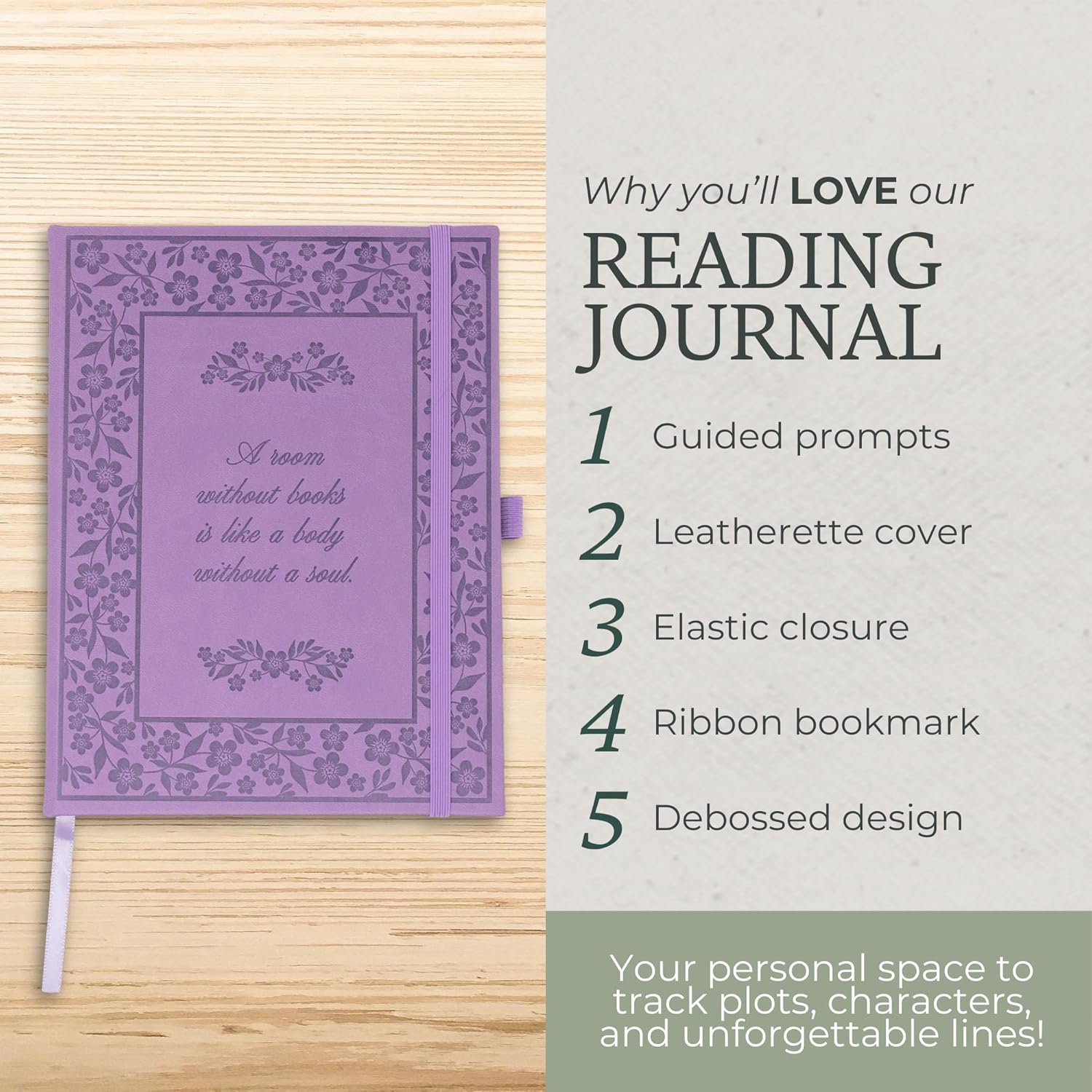 Steel Mill & Co Reading Journal, Book Tracker Notebook with Prompts for Quotes, Reviews & Book Club Notes, Purple Vegan Leather Cover with Pen Loop, Ribbon Bookmark (Without Books Quote)