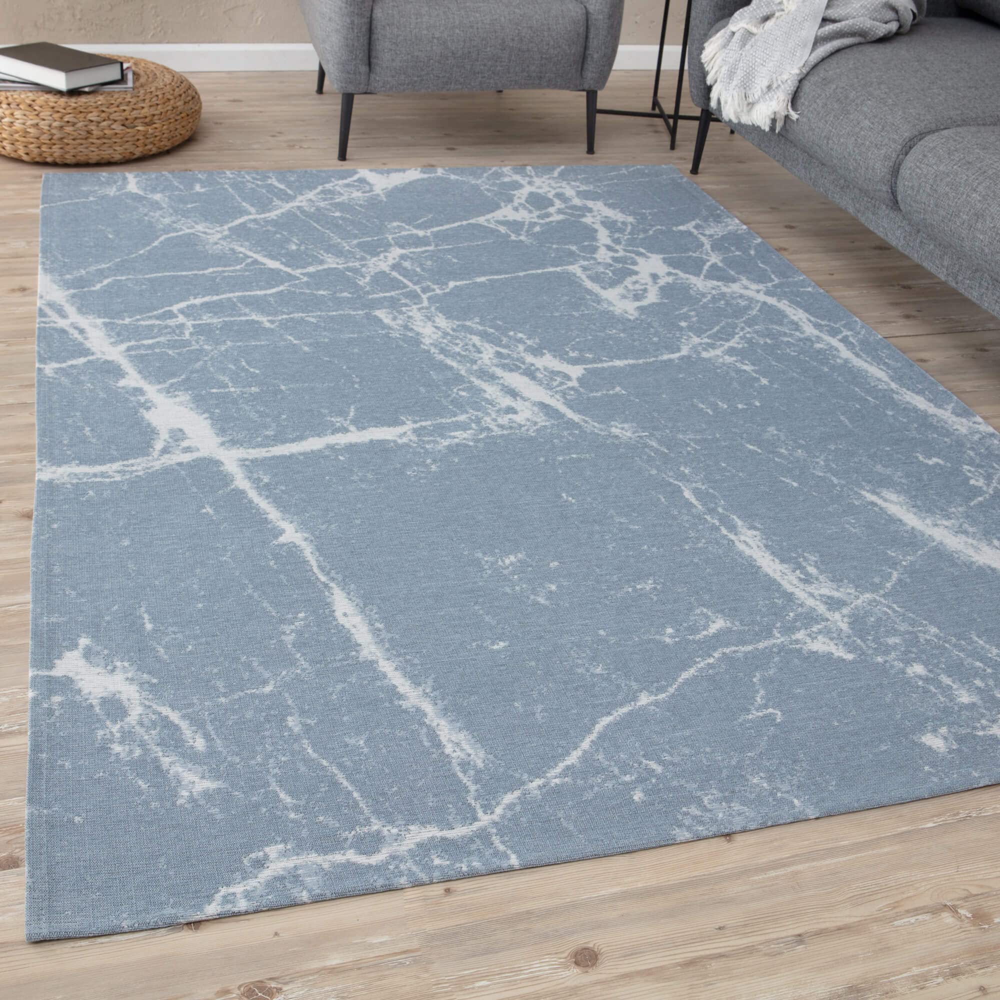THE RUGS Machine Washable Rug – Abstract Design Rugs for Living Room, Bedroom, Hallway, Flat-weave Area Rugs, (Blue, 200x290 cm)