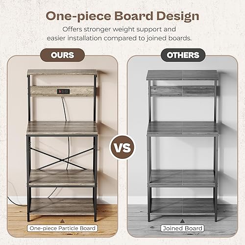 Miniatura 71 de SUPERJARE - Estante de cocina con toma de corriente de 4 niveles, soporte de microondas de cocina con 6 ganchos en forma de S, estante de Marrón