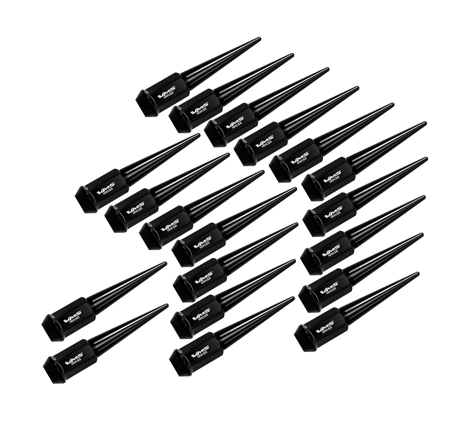 VMS RACING 14x1.5 20PC 112mm Cold Forged Steel Lug Nuts with Black Extended Spikes Tips in Aluminum Compatible with Dodge Charger 06-25 2006-2025 5 Lug Wheel Pattern