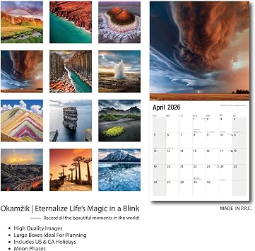 Wall Calendar 2026 Planner Calendar - Amazing nature Hangable Monthly Wall Calendar with Large Blocks for Organizing & Planning, Academic Schedule, Home, Office & family, Thick & Sturdy Paper (12x24 Open)