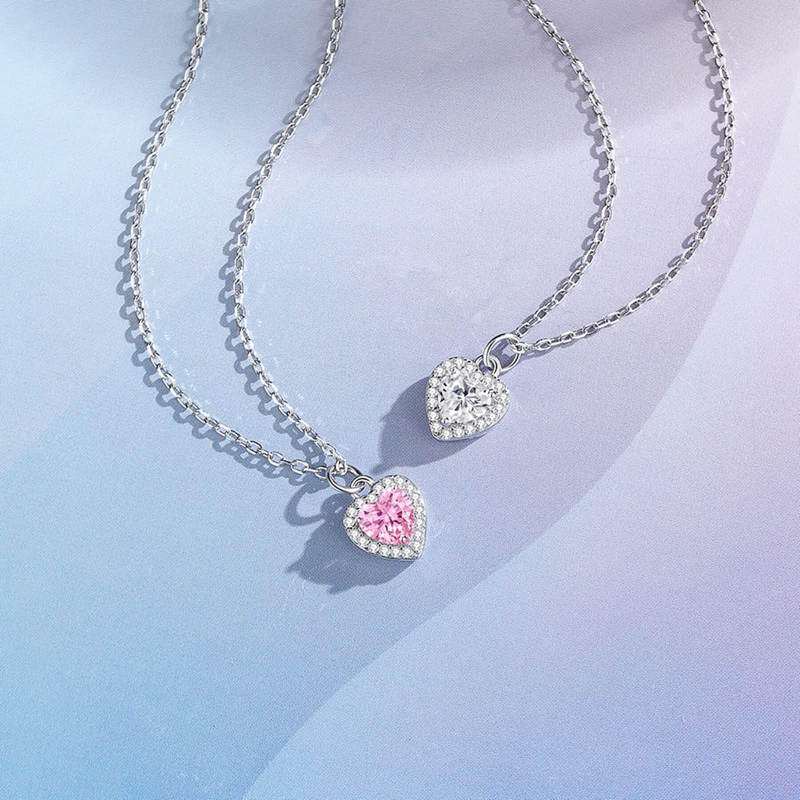 Collar de cadena de oro blanco de 9 Kt/14 Kt/18 quilates para mujer, colgante de corazón, con diamante creado de 0,5 quilates y moissanita, collar de plata para mujer
