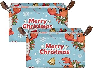 BCFHRGT Merry Christmas Orange Lobster Storage Containers with Handles 2 Pack Organizing Closet Shelf for Home, Office,Closet, Clothes