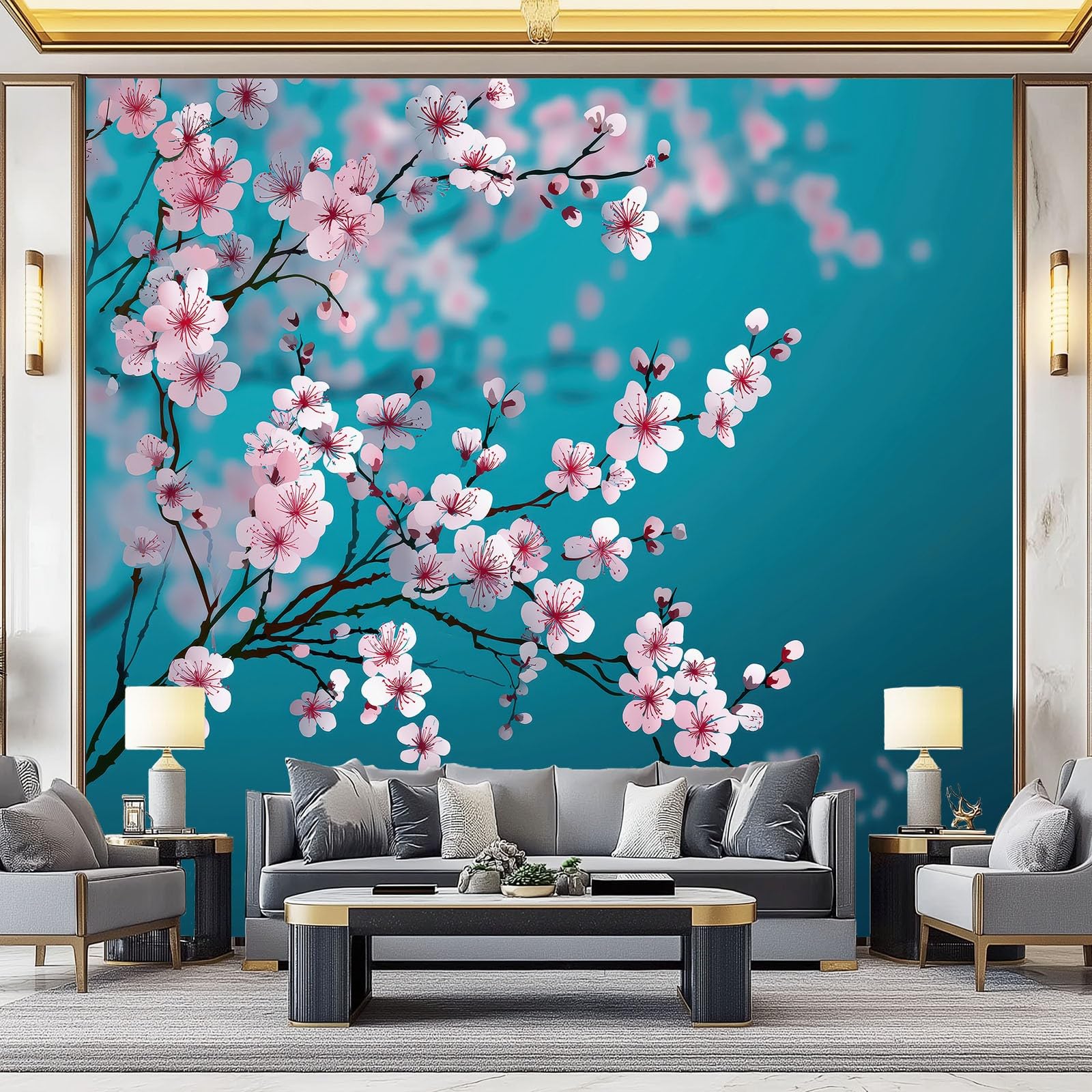 Papier Peint Panoramique Aquarelle Japonaise pour créer un salon zen et poétique