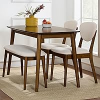 Best Choice Products Mid-Century Modern 4-Piece Dining Table Set with Bench, 2 Chairs - Walnut/Cream