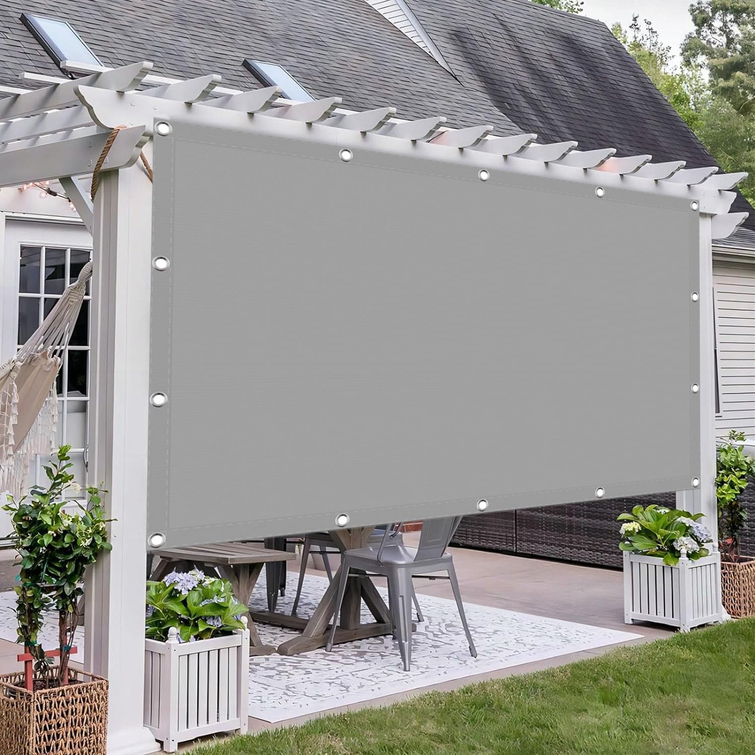 Toldos Exterior Terraza 280 x 350 cm, Resistente HDPE Prueba de Viento, Malla Ocultacion Red de Sombra Tela, Toldo VelaToldos Exterior, para Patio, Jardín, Exteriores, Gris Claro