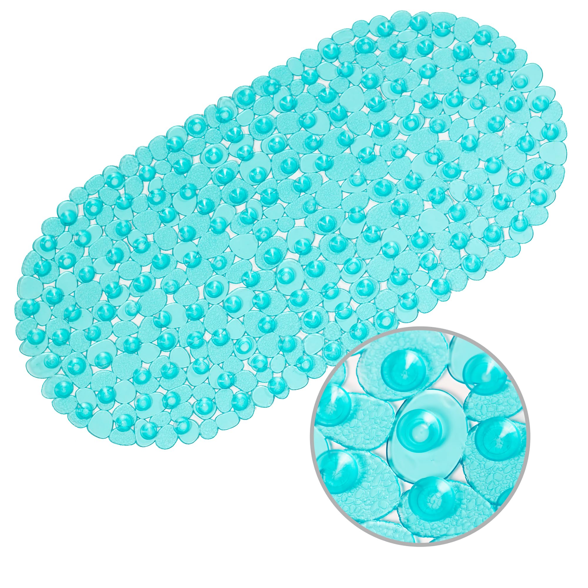 Weltrxe Aqua Bath Mats Non Slip Shower Mat, Anti-Mould Anti Slip Bathtub Mat Frosted Pebble Pvc Oval Bathroom Mat With Grip Suction Cups & Drain Holes, Machine Washable, 69 X 36 Cm