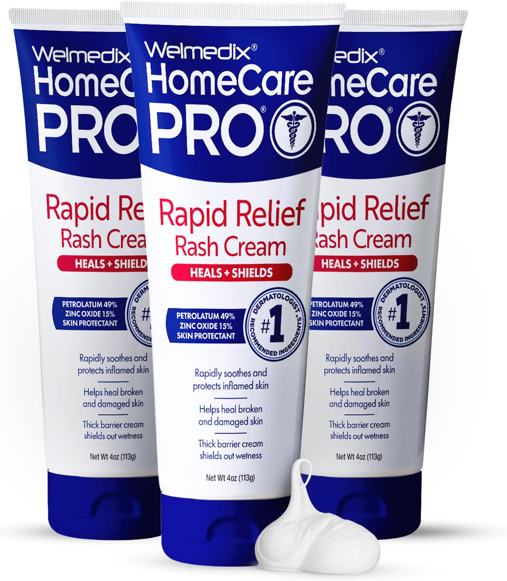 Welmedix Rapid Relief Adult Diaper Rash Cream - Extra Thick, Moisturizing Barrier Cream for Incontinence & Healing Cream/New Easy Spread Formula with Zinc Oxide Quickly Relieves Redness & Irritation