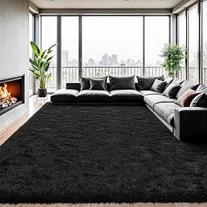 Zentavio 8x10 Black Area Rugs for Living Room Clearance Bedroom Large Men Room Carpet Fluffy Furry Shag Aesthetic Plush High Pile Floor Rug for Nursery Kids Room Dorm Home Decor