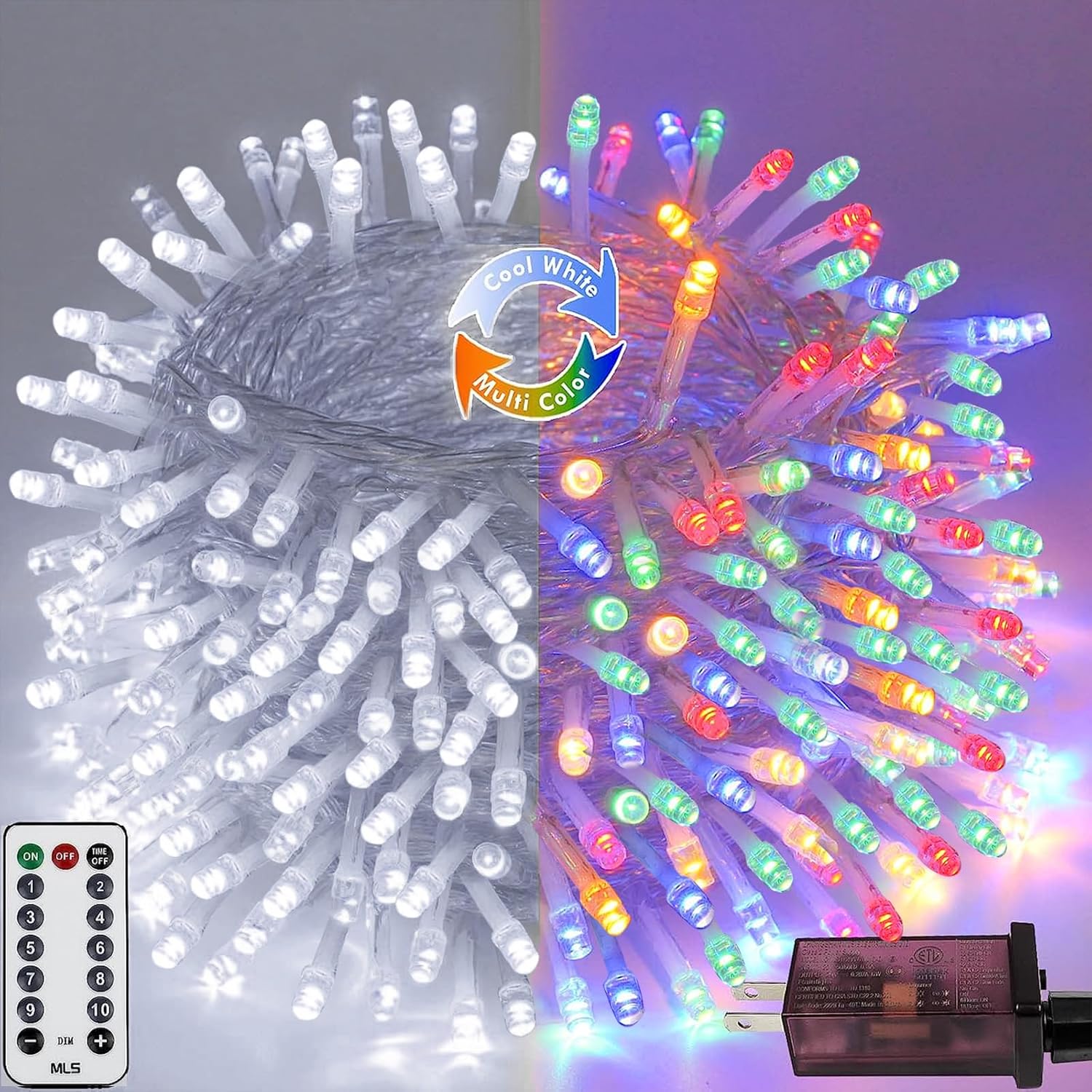 Multicolor to Cool White Color Changing 200 LED 66FT Christmas String ...