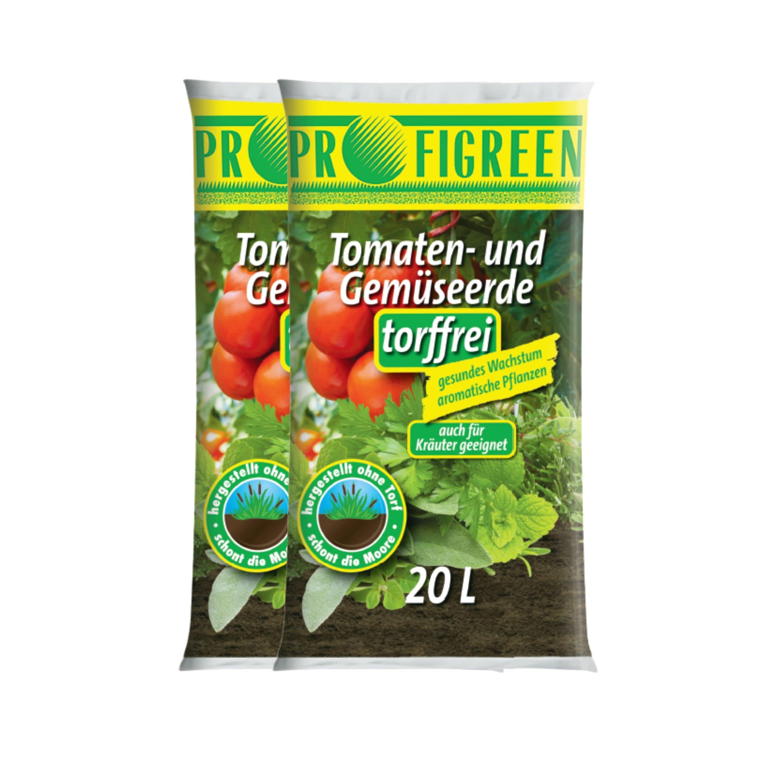 Profigreen Tomatenerde torffrei mit nachhaltigem Langzeitdünger - Gartenerde mit Natur Dünger für Tomaten & andere Gemüsesorten - Pflanzerde mit Bodenhilfsstoff für Tomatenpflanzen (40 Liter)