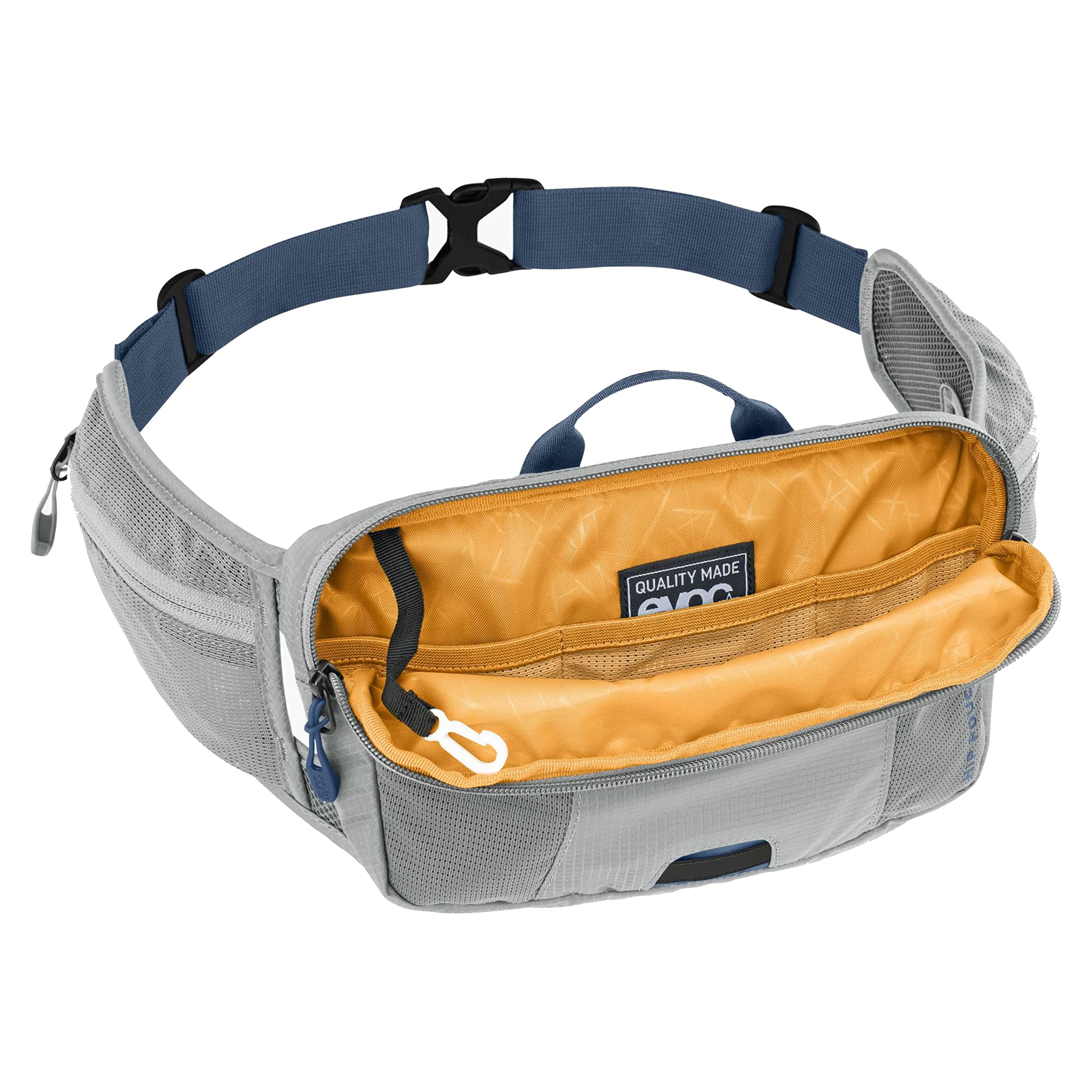 EVOC HIP POUCH 1 borsa, marsupio, marsupio per tour in bicicletta e percorsi (capacità 1 l, AIR PAD SYSTEM per un comfort ottimale, 2 tasche sulla cintura, 2 tasche aggiuntive), grigio pietra