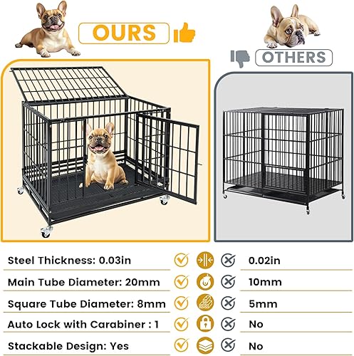 Miniatura 4 de Jaula apilable de 36 pulgadas para perros medianos y pequeños, jaula de perro indestructible resistente con acceso superior y ruedas bloqueables,