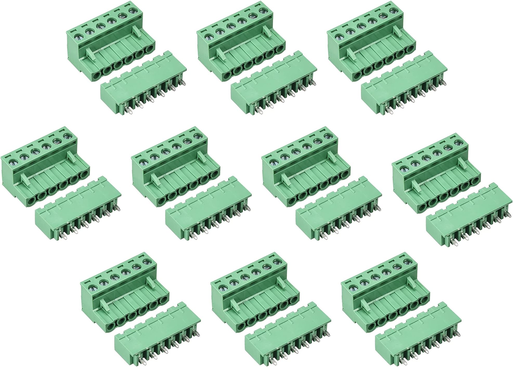 10 Set 6 Pin 5.08mm (0.2inch) Pitch Male Female PCB Screw Terminal Block Plug Connector Panel Mount DIY (5.08mm-6P-10Set)