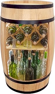 weeco Barrel Bar with Wine Holder Wine Rack - Wooden Barrel Home Bar 80 cm Rustic Decorative Bar Cabinet Wine Stand - Barrel L.E.D. Draft Beer, Wine Bottle Stand - Bar Whisky Gift (Light Brown)