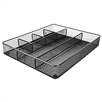 Amazon Basics 6-Compartment Metal Mesh Desk Organizer - Anti-Slip Tray for Pens, Office Supplies, Black