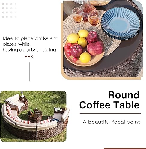 Miniatura 4 de SUNSITT Muebles de patio al aire libre de 11 piezas, juego de muebles de patio redondos seccionales de media luna, sofá curvado para exteriores con