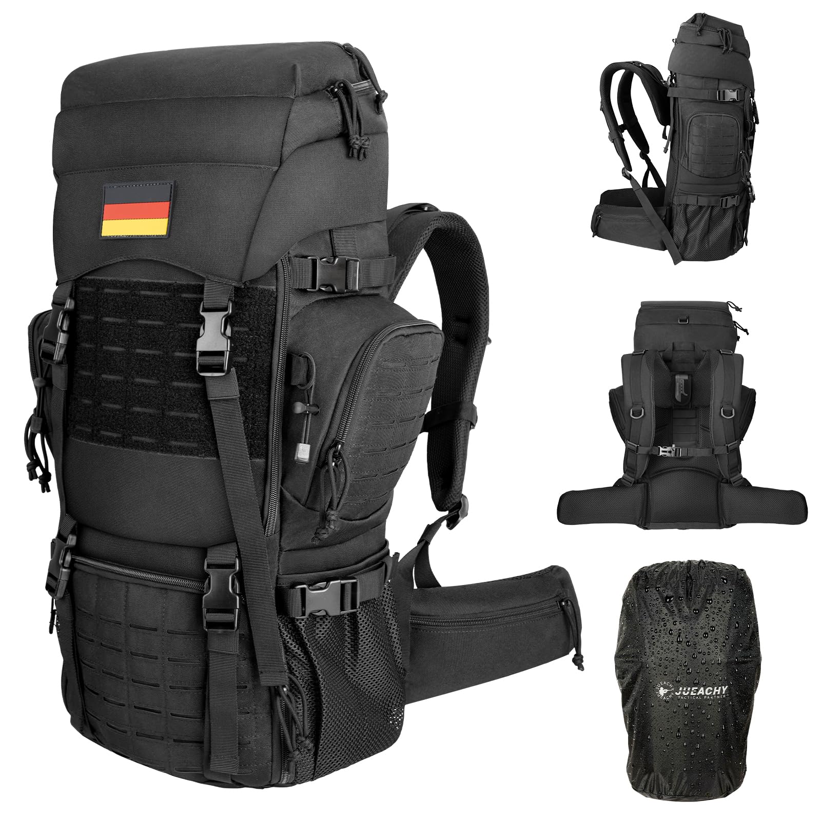 Jueachy Wanderrucksack Rucksack Herren 50L Wasserdicht mit Regenschutz | Reiserucksack Groß Wander Rucksäcke Militär Taktische Molle Rucksack CampingRucksack Travel Backpack Outdoor Trekkingrucksack