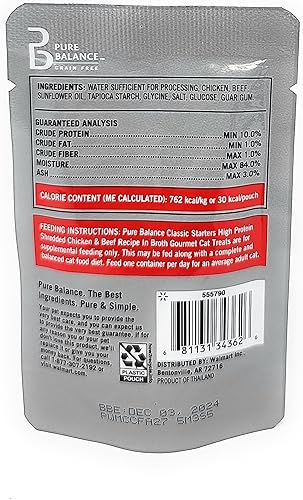 Miniatura 2 de Pure Balance Cat Starters - Golosinas para gatos, pollo rallado y carne de res, 1.4 onzas (15 bolsas) y espátula para mezclar