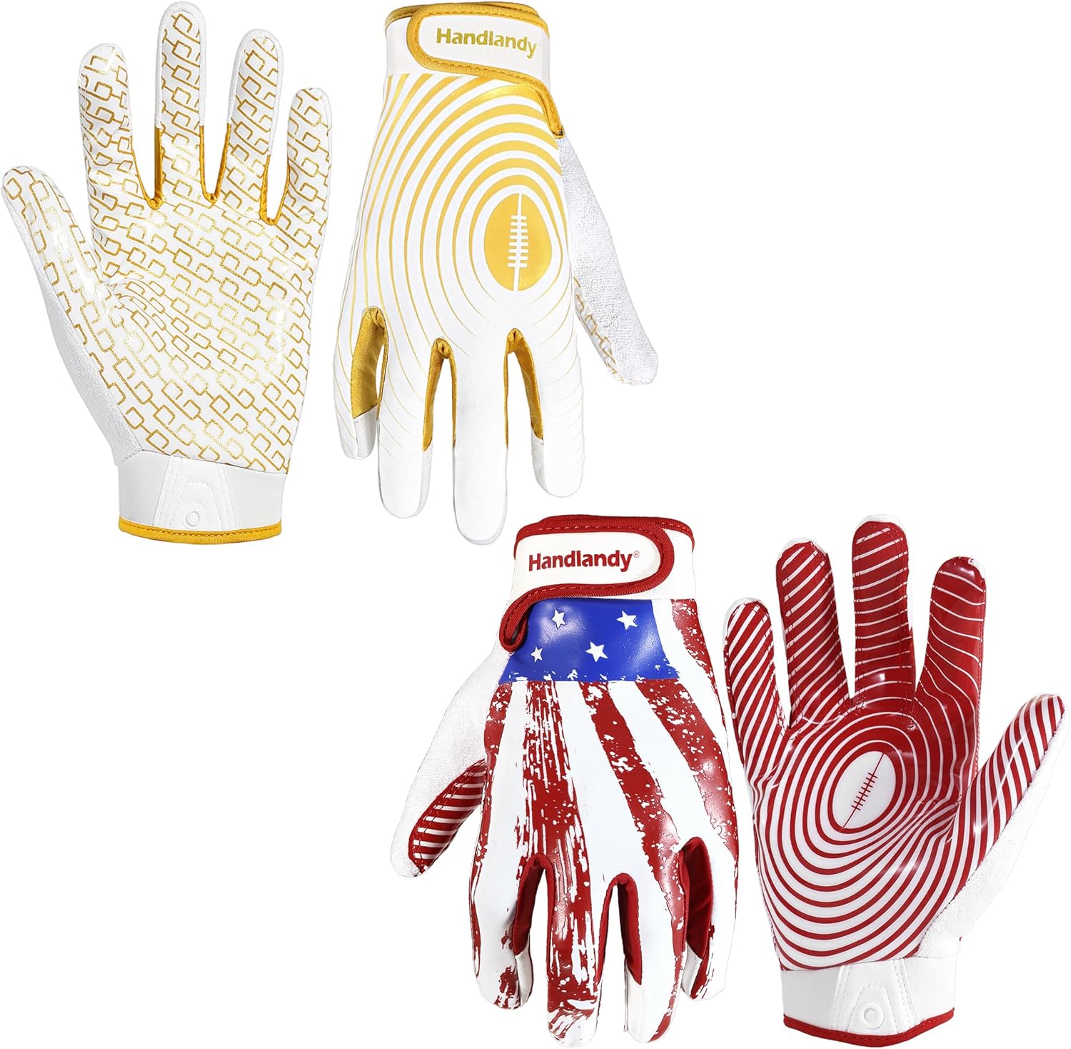 HANDLANDY Bundle - 2 Pairs of Youth Football Gloves, Sticky Wide Receiver Gloves for Kids & Adult,Sticky Wide Receiver Gloves