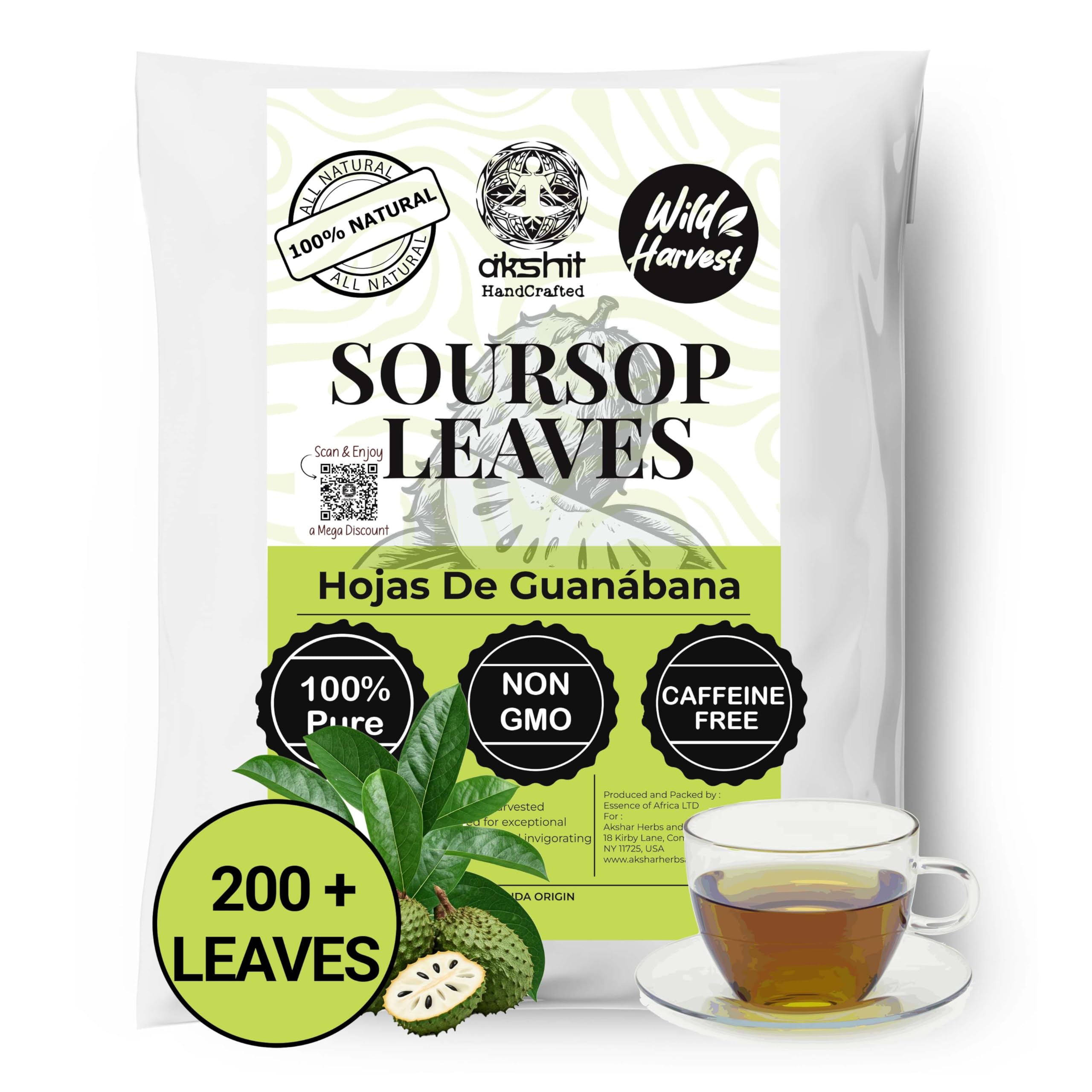 200+ Soursop Leaves Tea, Whole Dried Soursop Leaves, Hojas De Guanabana, Graviola, Guanabana, Loose Leaf Herbal, No Gluten, Vegan-Friendly. By Akshit