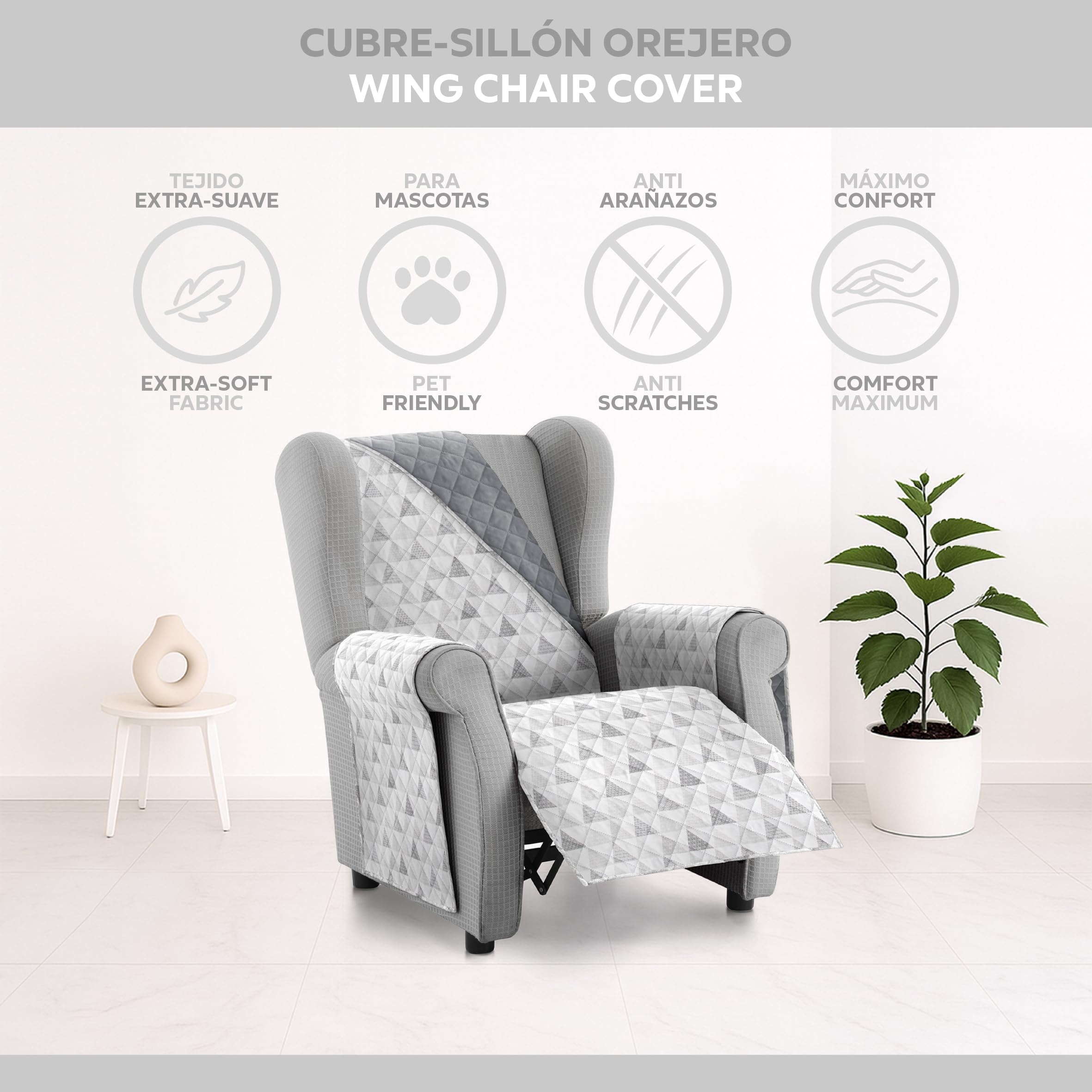 Textilhome Copridivano Malu 1 Posti con Braccioli – Copripoltrona Relax e Orecchioni Reversibile, Imbottito, Protezione Antigraffio per Divani, Colore C/2