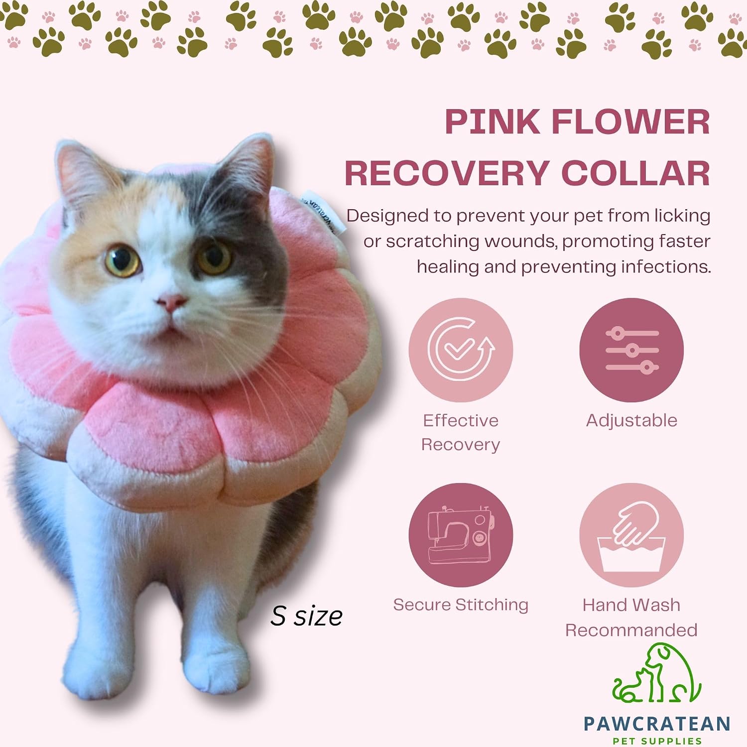 Adjustable Comfy Flower Style Elizabeth Collar for Cats Puppies Soft Recovery Cone Pet Protective Neck Collar (Pink, Small)
