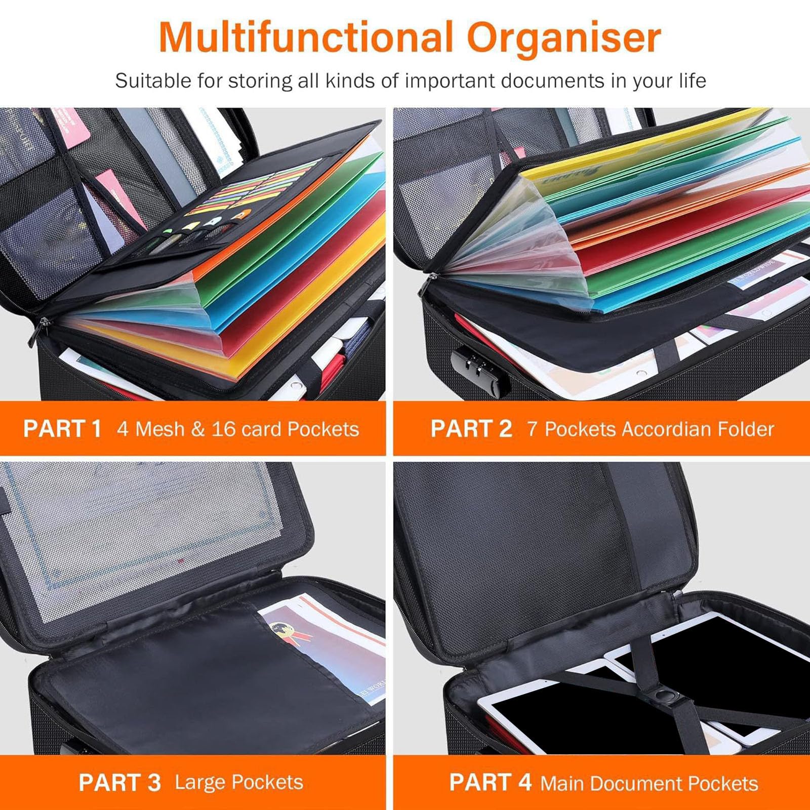 Organizador de almacenamiento de archivos seguro, color negro