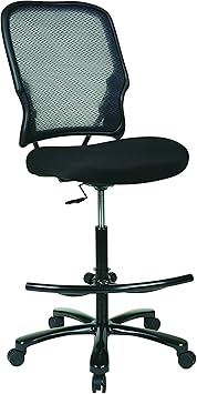 Space Seating 15 Series Big Mans Big and Tall Air Grid Drafting Chair with Mesh Seat, Adjustable Footring and Gunmetal Finish Base, Black