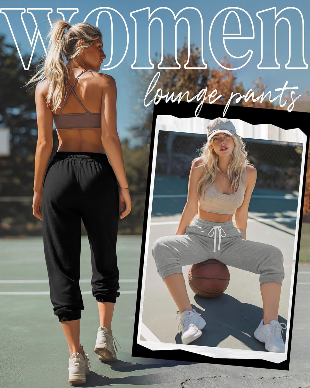 Ficerd 3 Pcs Women's Capri Sweatpants Joggers Summer Casual Sports Cropped Lounge Pants High Waisted Athletic with Pockets - Image 2