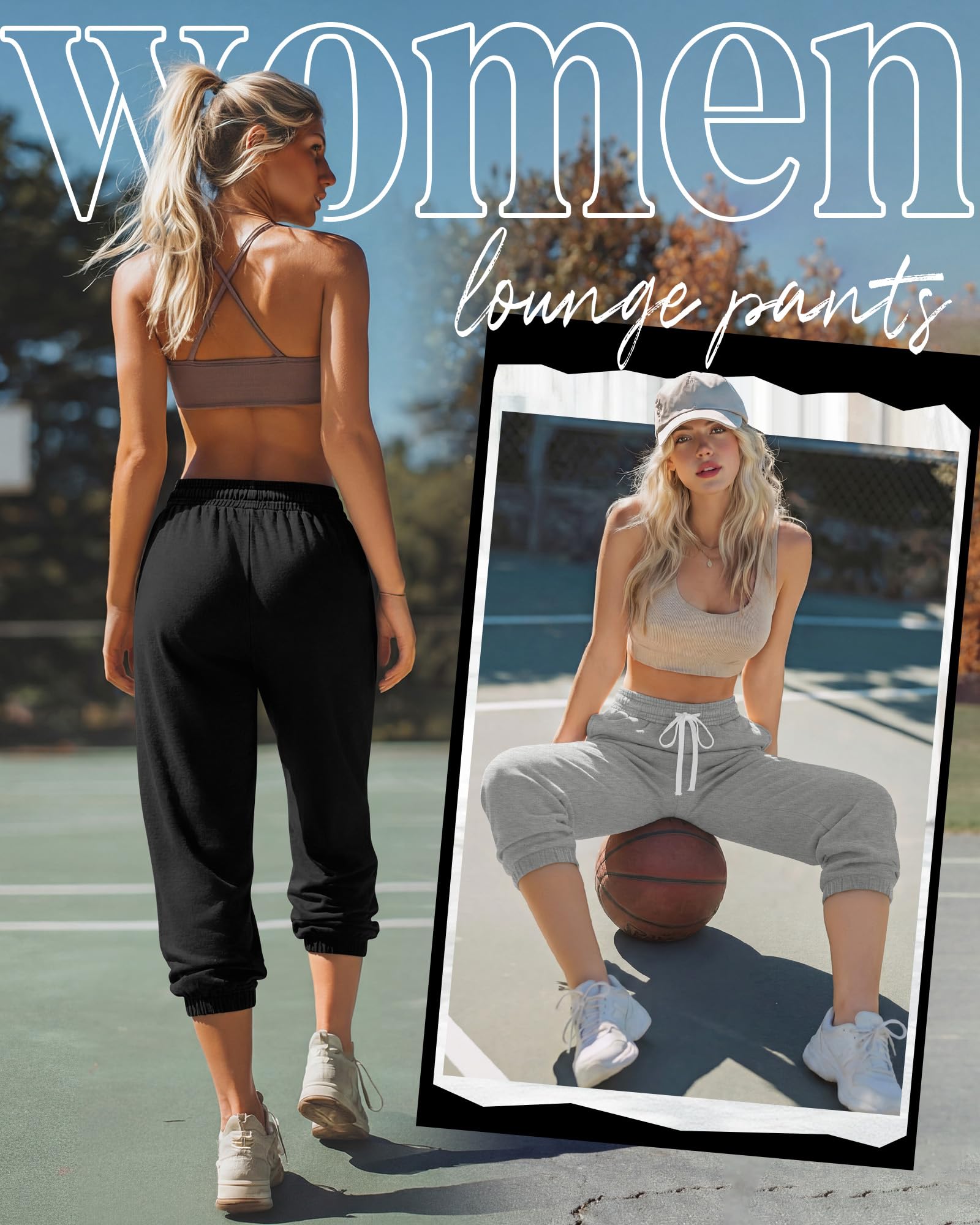 Ficerd 3 Piezas Pantalones Deportivos Capri para Mujer Estilo Jogger Informales de Verano de Cintura Alta con Bolsillos